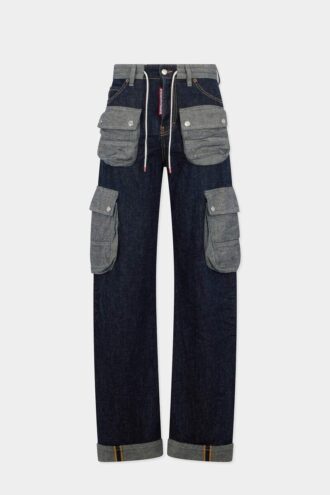 Jeans larghi con effetto intrecciato e lavaggio scuro