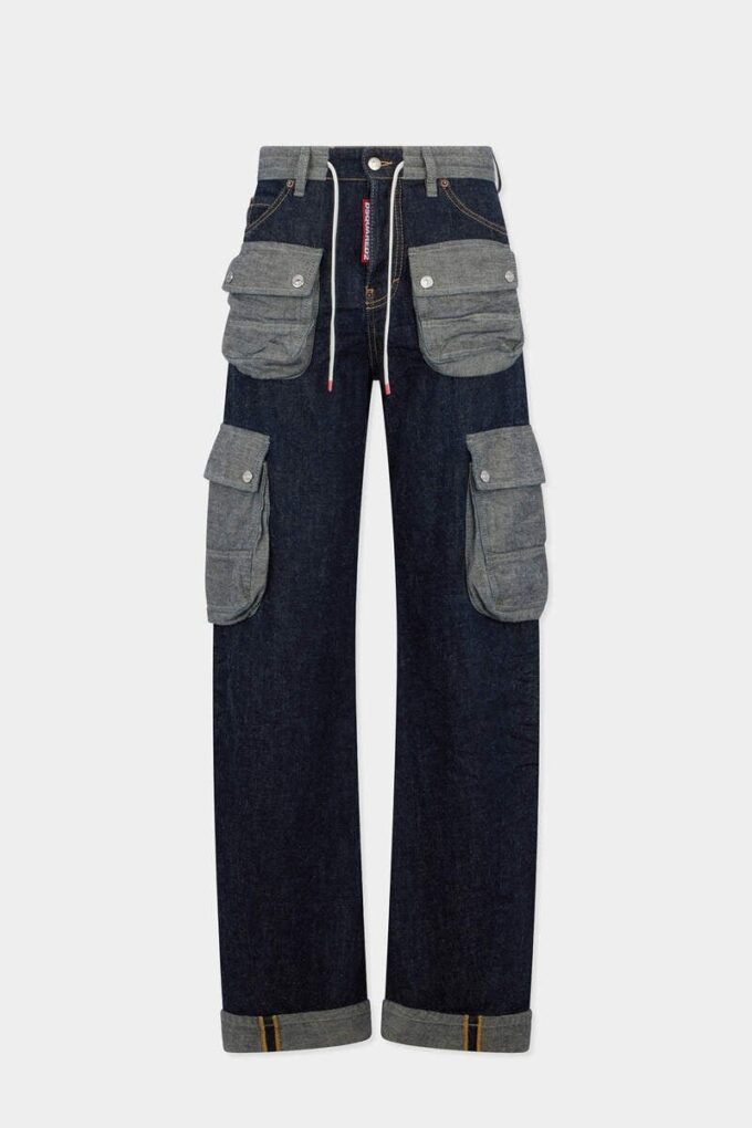 Jeans larghi con effetto intrecciato e lavaggio scuro Jeans larghi con effetto intrecciato e lavaggio scuro