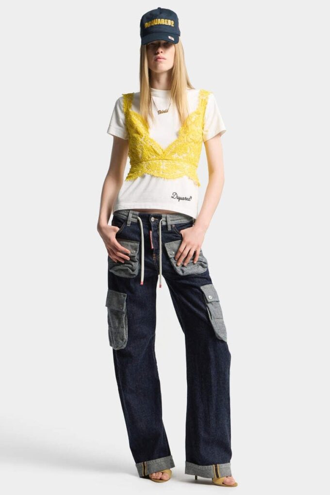 Jeans larghi con effetto intrecciato e lavaggio scuro Jeans larghi con effetto intrecciato e lavaggio scuro