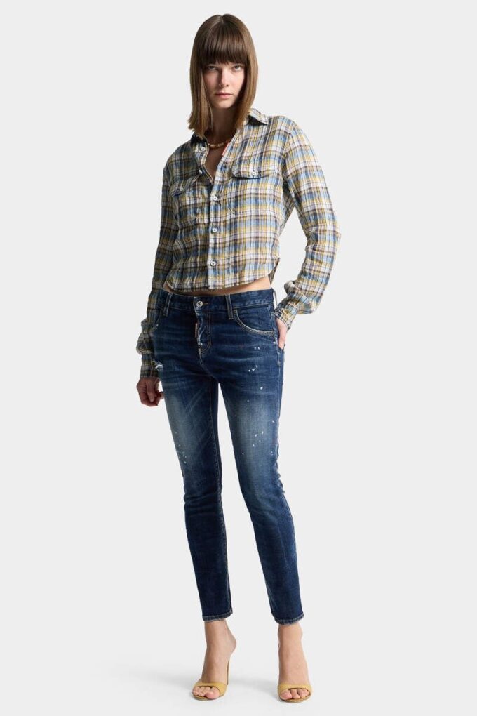 Jeans Teddy con lavaggio a macchie rosse medie Jeans Teddy con lavaggio a macchie rosse medie