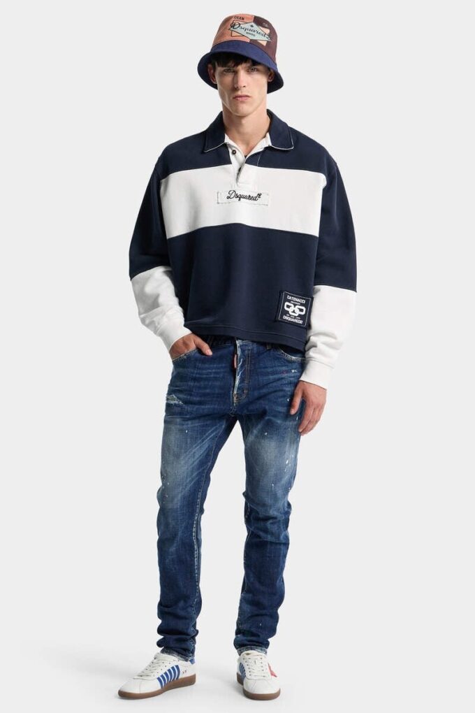 Jeans Teddy con lavaggio a macchie rosse medie Jeans Teddy con lavaggio a macchie rosse medie