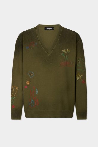 Maglione con scollo a V e scarabocchi fatti a mano