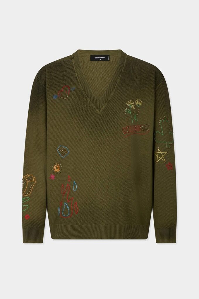 Maglione con scollo a V e scarabocchi fatti a mano Maglione con scollo a V e scarabocchi fatti a mano