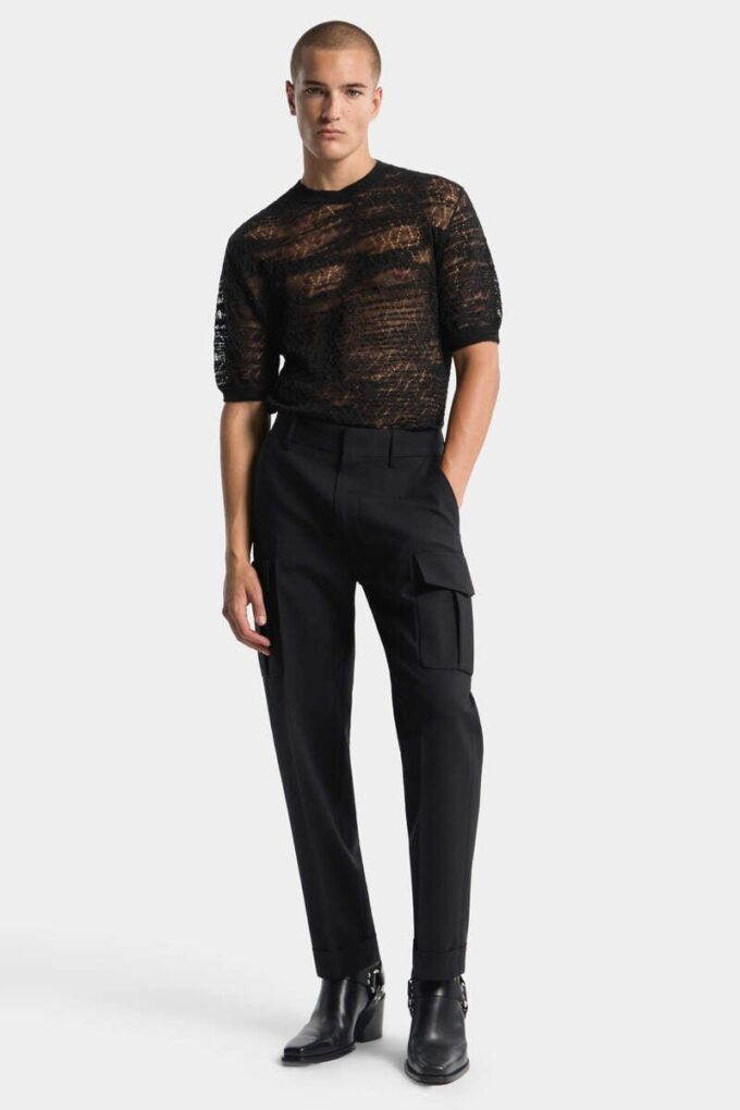 Pantaloni cargo dritti in lana tropicale Pantaloni cargo dritti in lana tropicale