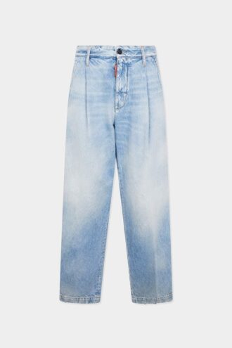 Pantaloni in denim con lavaggio chiaro e una piega