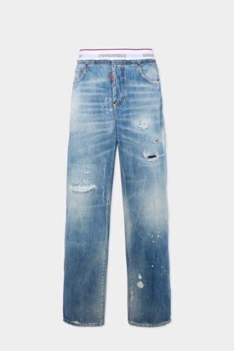 Pantaloni jogger in denim lavaggio chiaro