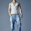 Pantaloni jogger in denim lavaggio chiaro Pantaloni jogger in denim lavaggio chiaro