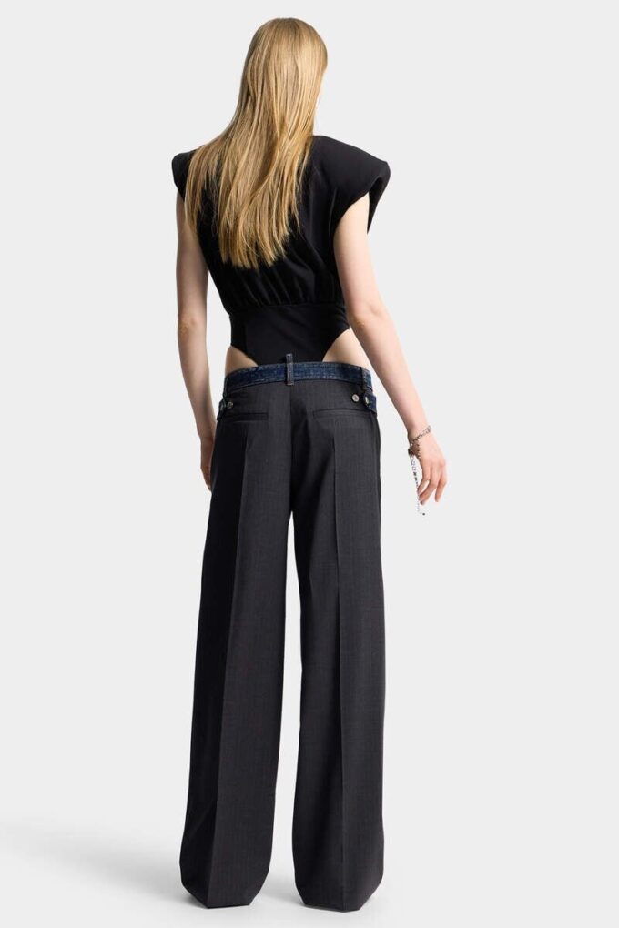 Pantaloni larghi sartoriali in denim ibrido con lavaggio Dark Rebel Rider Pantaloni larghi sartoriali in denim ibrido con lavaggio Dark Rebel Rider