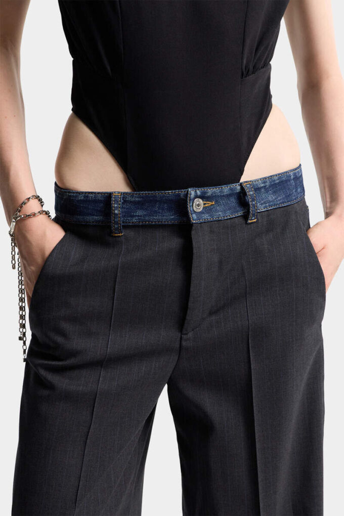 Pantaloni larghi sartoriali in denim ibrido con lavaggio Dark Rebel Rider Pantaloni larghi sartoriali in denim ibrido con lavaggio Dark Rebel Rider