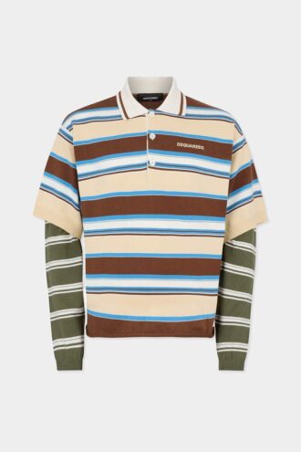 Polo a maniche lunghe a righe in maglia