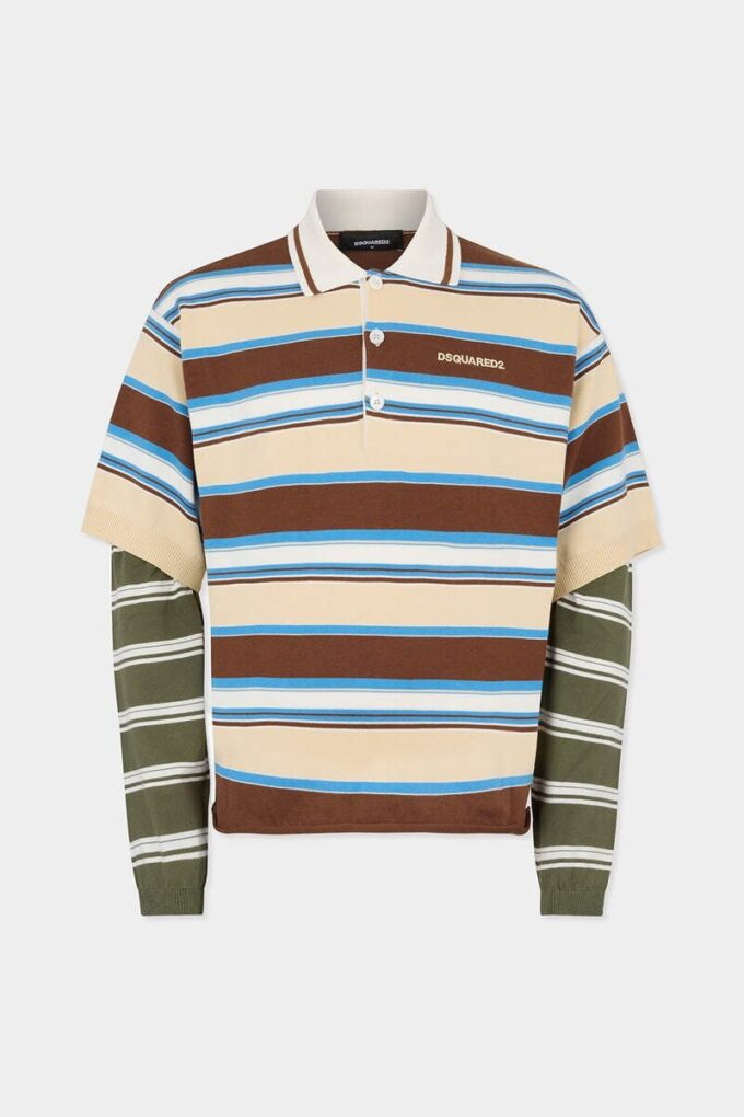 Polo a maniche lunghe a righe in maglia Polo a maniche lunghe a righe in maglia