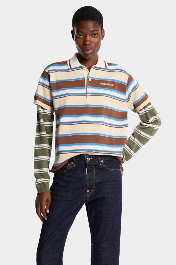 Polo a maniche lunghe a righe in maglia Polo a maniche lunghe a righe in maglia