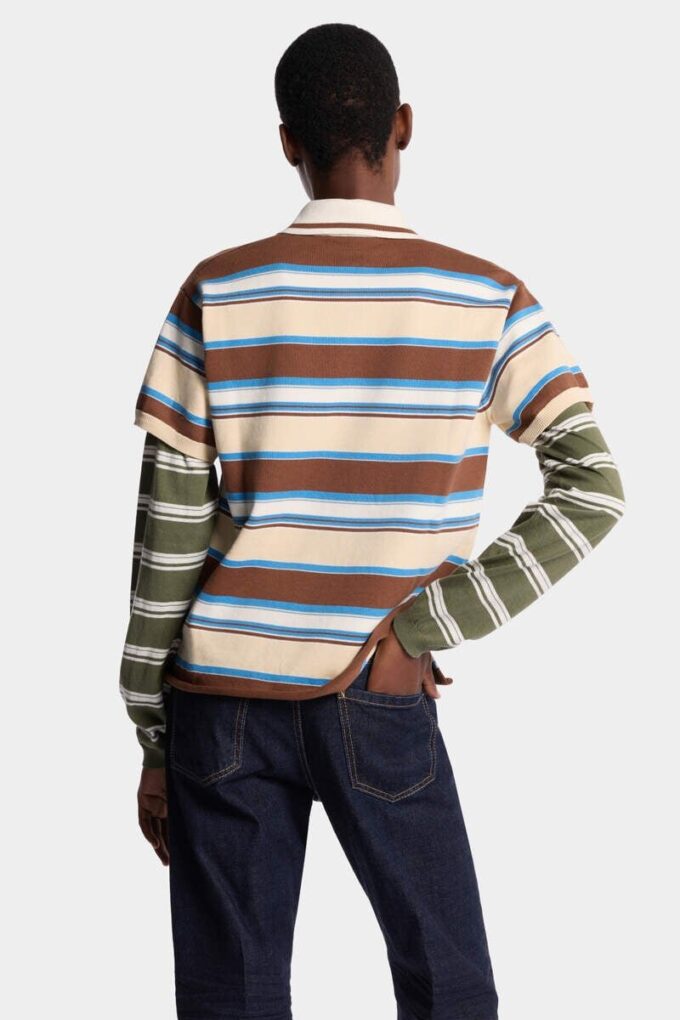 Polo a maniche lunghe a righe in maglia Polo a maniche lunghe a righe in maglia