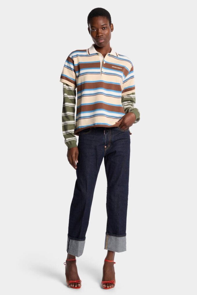 Polo a maniche lunghe a righe in maglia Polo a maniche lunghe a righe in maglia