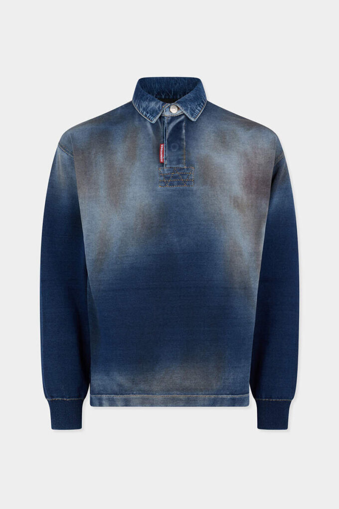 Polo a maniche lunghe in maglia effetto denim Polo a maniche lunghe in maglia effetto denim