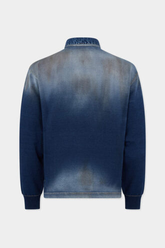 Polo a maniche lunghe in maglia effetto denim