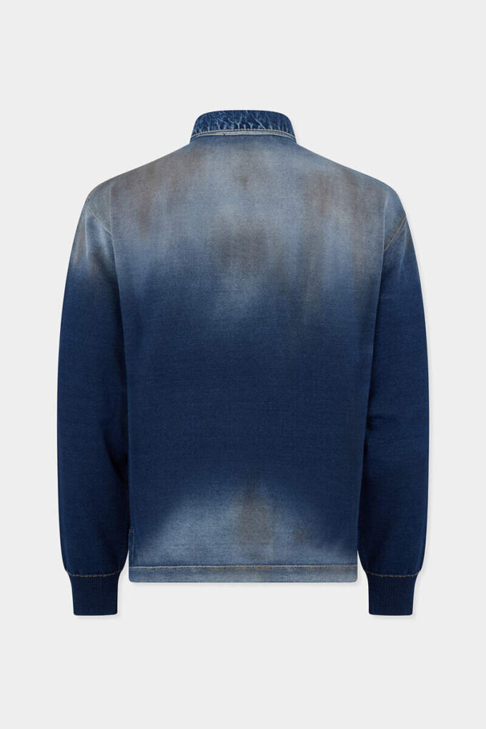 Polo a maniche lunghe in maglia effetto denim Polo a maniche lunghe in maglia effetto denim