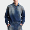 Polo a maniche lunghe in maglia effetto denim Polo a maniche lunghe in maglia effetto denim