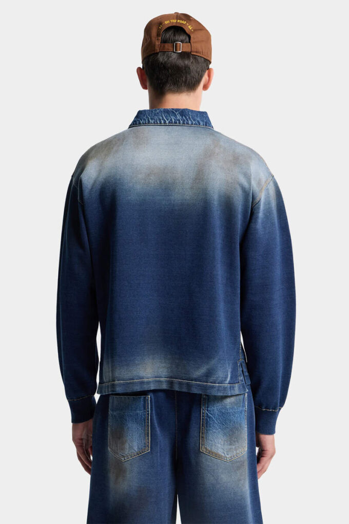Polo a maniche lunghe in maglia effetto denim Polo a maniche lunghe in maglia effetto denim