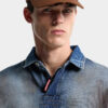 Polo a maniche lunghe in maglia effetto denim Polo a maniche lunghe in maglia effetto denim