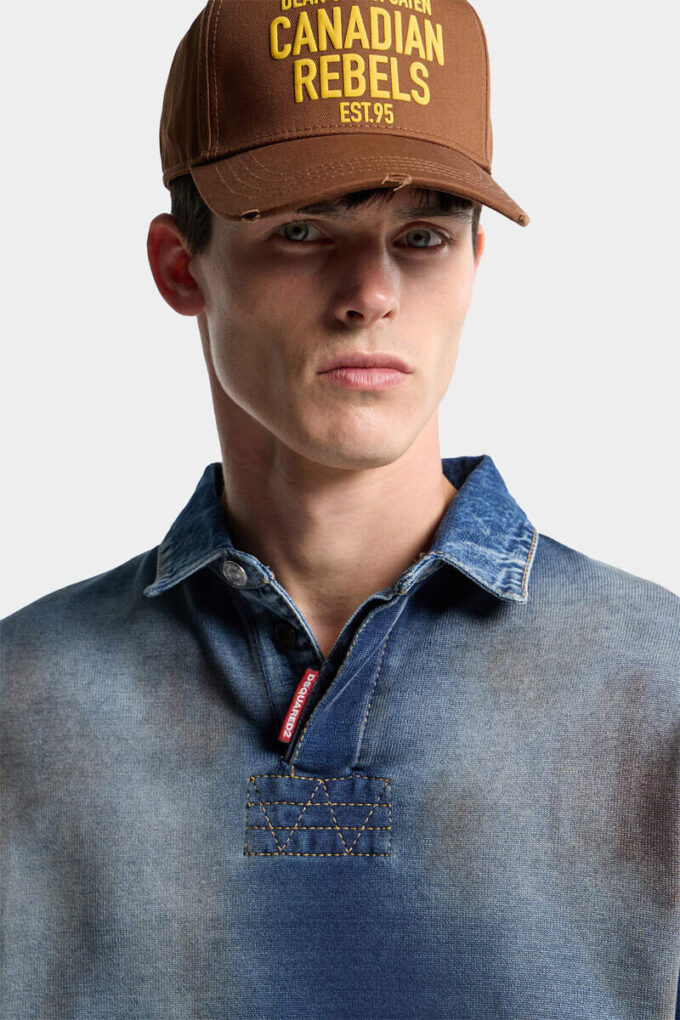 Polo a maniche lunghe in maglia effetto denim Polo a maniche lunghe in maglia effetto denim