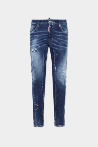 Tidy Biker Jeans con lavaggio a macchie rosse medie