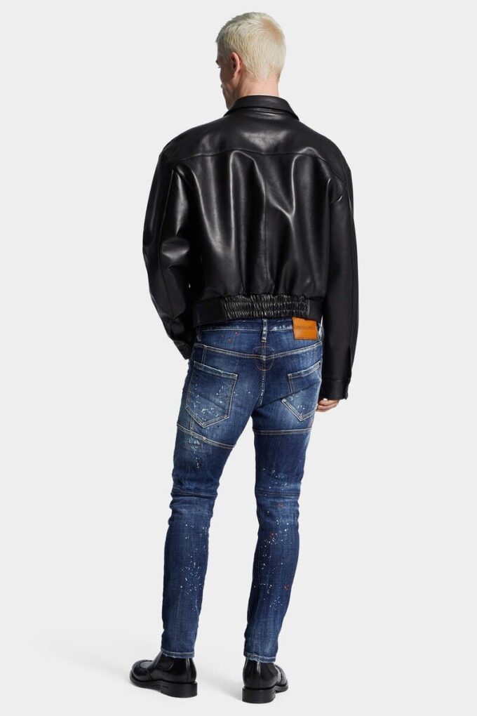 Tidy Biker Jeans con lavaggio a macchie rosse medie Tidy Biker Jeans con lavaggio a macchie rosse medie