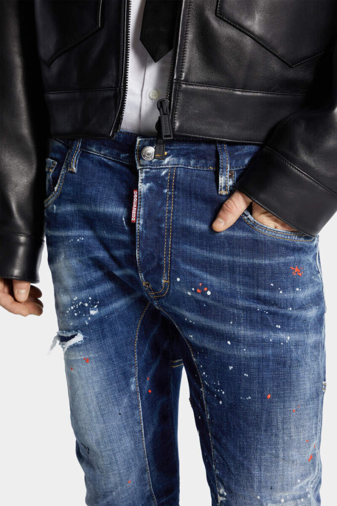 Tidy Biker Jeans con lavaggio a macchie rosse medie Tidy Biker Jeans con lavaggio a macchie rosse medie